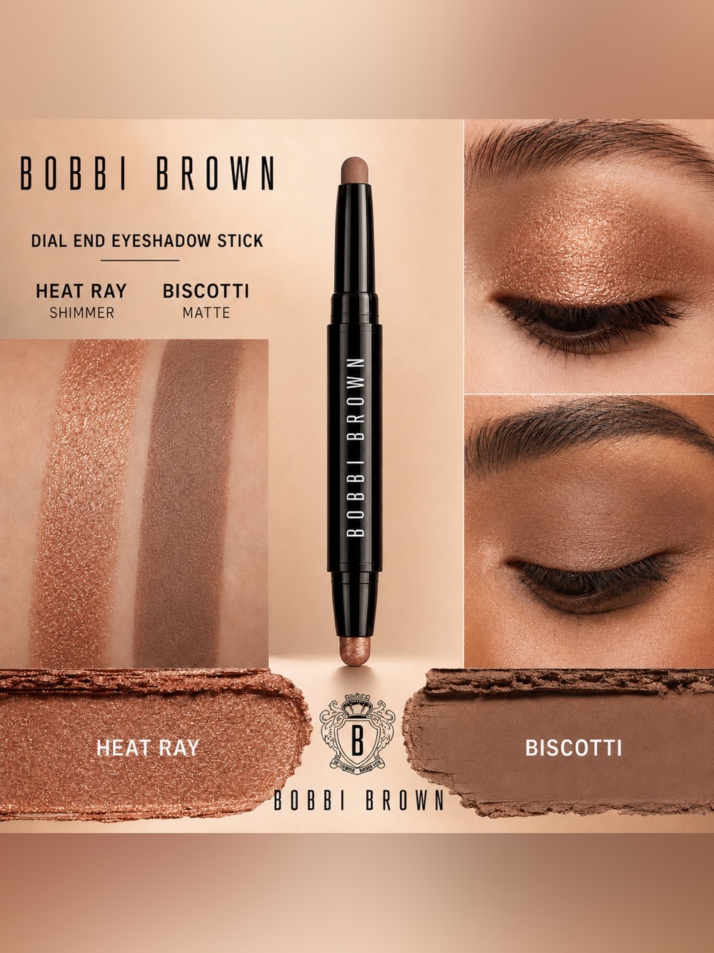NEW✅ Bobbi Brown• Dual End Long-Wear Cream EyeShadow Stick • Heat Ray & Biscotti